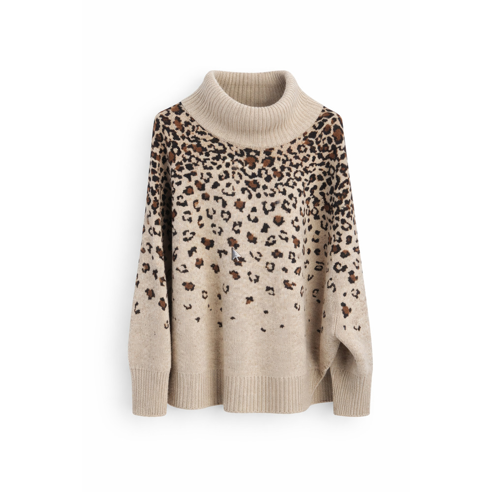 Leopard Print Cowl Neck Sweater Tunic Animal Cozy Statement Pullover IN Studio 3
